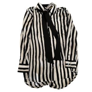 Kate Moss for Equipment black striped silk shirt